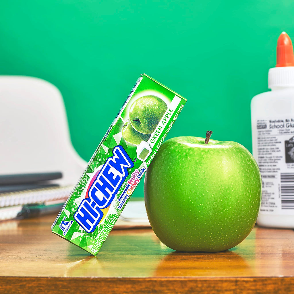 HI-CHEW Green Apple Sticks, 15-Pack, Unique Fun Soft & Chewy Taffy Candy, 1.76oz Each - Made with Immensely Juicy Fruity Flavors, Halloween Candy