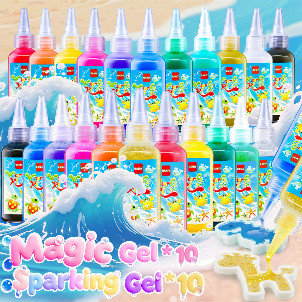 QANIY Magic Water Elf Toy Kit for Kids with 20 Gels and 24 Molds, Aqua Fairy,Fun DIY Craft Kit, Squishy Maker, Magic Water Art Kit Favors, Kids Christmas Gifts Crafts Ages 4-8