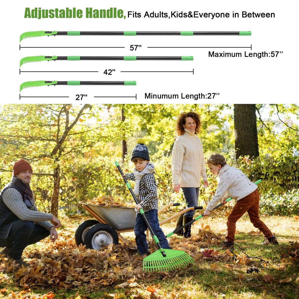 Plastic Leaf Rake - Upgraded Anti-Break Nylon Head,65" Adjustable Outdoor Yard Rakes for Leaves,Grass,Pine Needle,Mulch,Gentle On Lawn Garden - Lightweight for Women,Seniors & Kids,Childs