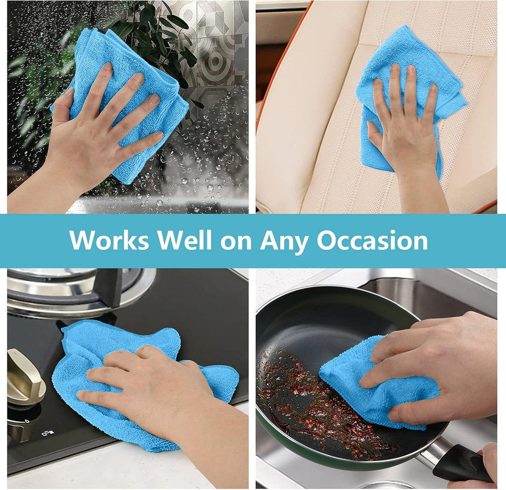 HOMEXCEL Blue Microfiber Cleaning Cloth 100 Pack, Microfiber Towel for Cars, Lint Free, Scratch-Free, Highly Absorbent, and Cleaning Rags for House, Window and Glass, Cars, TV Screen 11.5 X11.5 inch