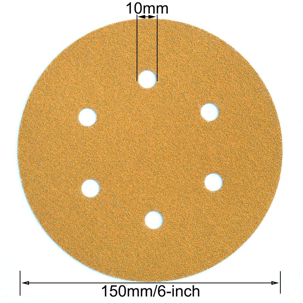 Aiyard 6-Inch 6-Hole Hook and Loop Sanding Discs 100-Grit, Random Orbital Sandpaper for Automotive and Woodworking, 100-Pack