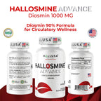 Hallusa Natural Hallosmine Advance 1000mg Diosmin Circulation & Vein Support Supplement, Vascular Health, Visible Veins, Spider Veins, Blood Flow, Swelling & Heavy Legs 60 Count (60 Capsules)
