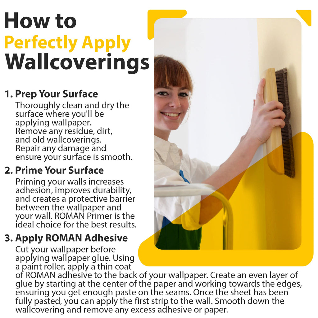 Roman PRO-880 Wallpaper Adhesive & Paste for Any Wallcovering - Ultra Clear Strippable, 1 Gallon(330 sq. ft)