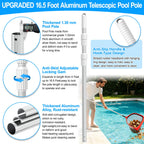 Upgraded Pool Pole 16.5 Foot Telescopic Swimming Pool Poles,Adjustable Telescopic Pool Cleaning Pole,Professional Pole for Skimmer Net,Rake,Brush,Vacuum Head,Heavy Duty Aluminum Thicken 1.3mm Pole