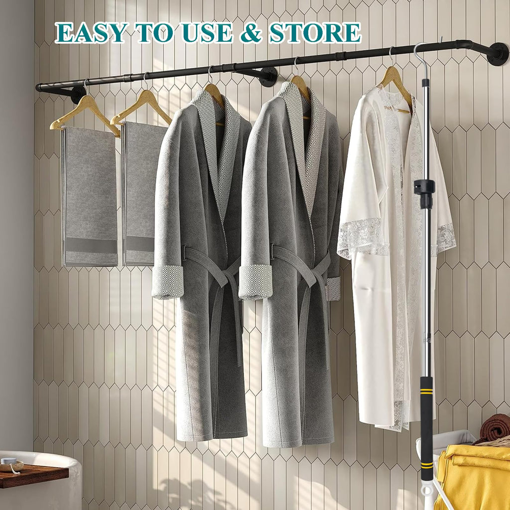 Greeily Clothes Hanger Reaching Hook Telescopic Adjustment clothes hook pole Light and can Extend from 37" to 65" with 4.7 "Hook and Sponge Handle.