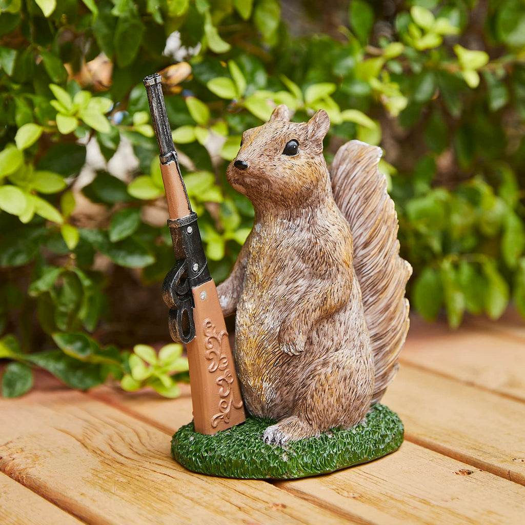 Garden Squirrel Guard Statue, Soldier Gnome - Woodland Friend Garden Decor Statues, Animal Gnome Statues, Waterproof Figure Indoor & Outdoor Lawn Squirrels Ornament Funny Decoration Gifts 6.7" H Gift
