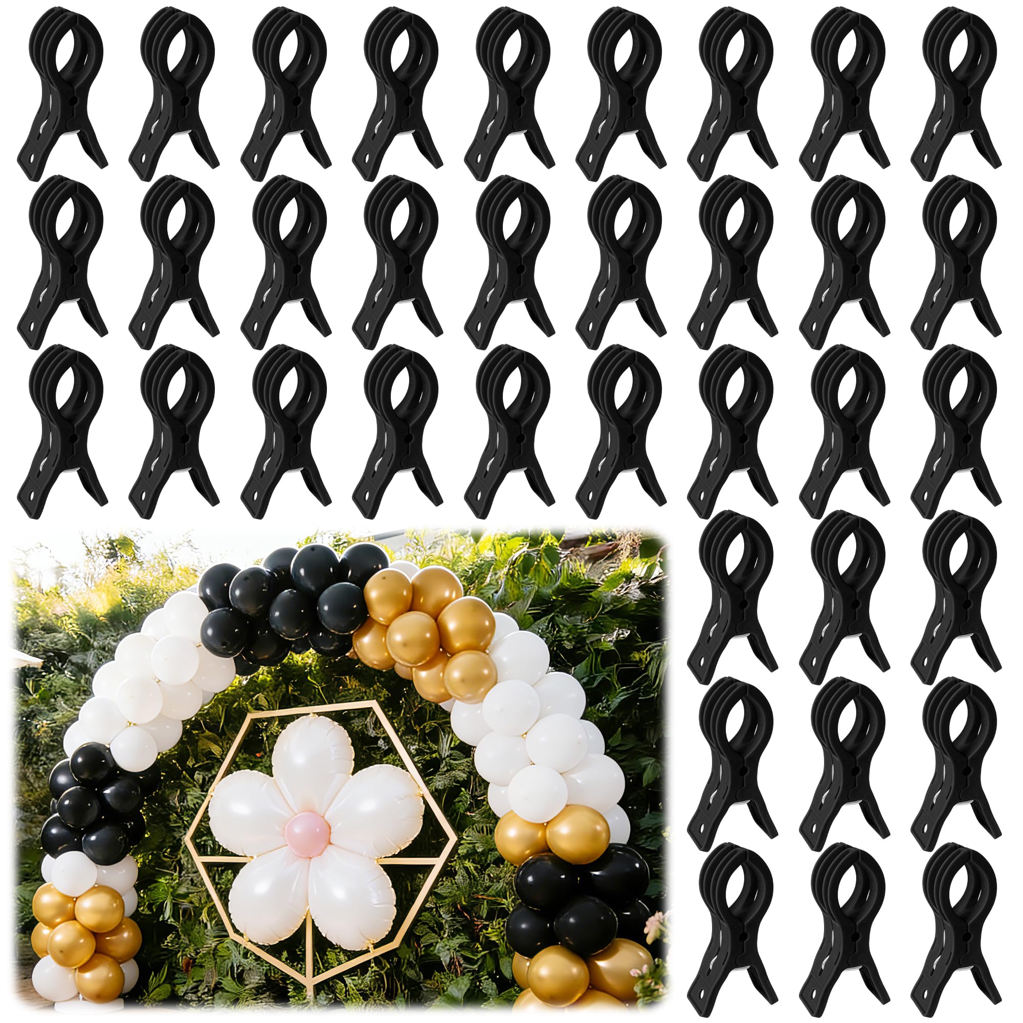 PUGPIU 36 Pack Balloon Arch Clips for Backdrop | Plastic Black Spring Clamps | 3.5 Inch Heavy Duty Clip for Backdrop Stand | Birthday Wedding Decoration | Photography Studio | Crafts | Clothing