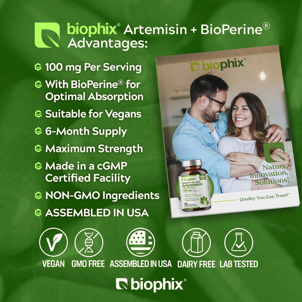 biophix Artemisinin Supplement + BioPerine® 100 mg - 180 Vegan Cap - Maximum Strength Sweet Wormwood Extract - Supports Cellular Health, Antioxidant Balance & Immune Function