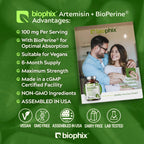 biophix Artemisinin Supplement + BioPerine® 100 mg - 180 Vegan Cap - Maximum Strength Sweet Wormwood Extract - Supports Cellular Health, Antioxidant Balance & Immune Function