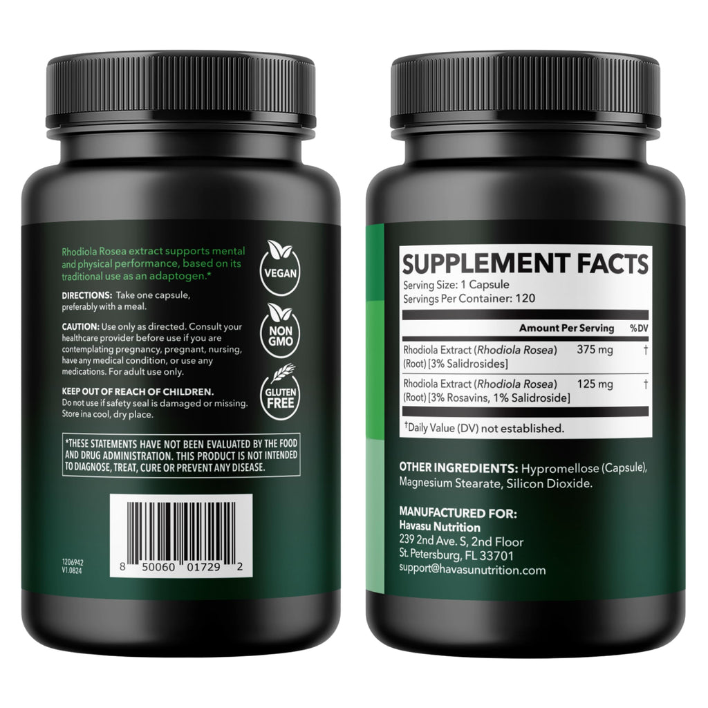Rhodiola Rosea Capsules, 120 Count, Mental & Physical Performance Support