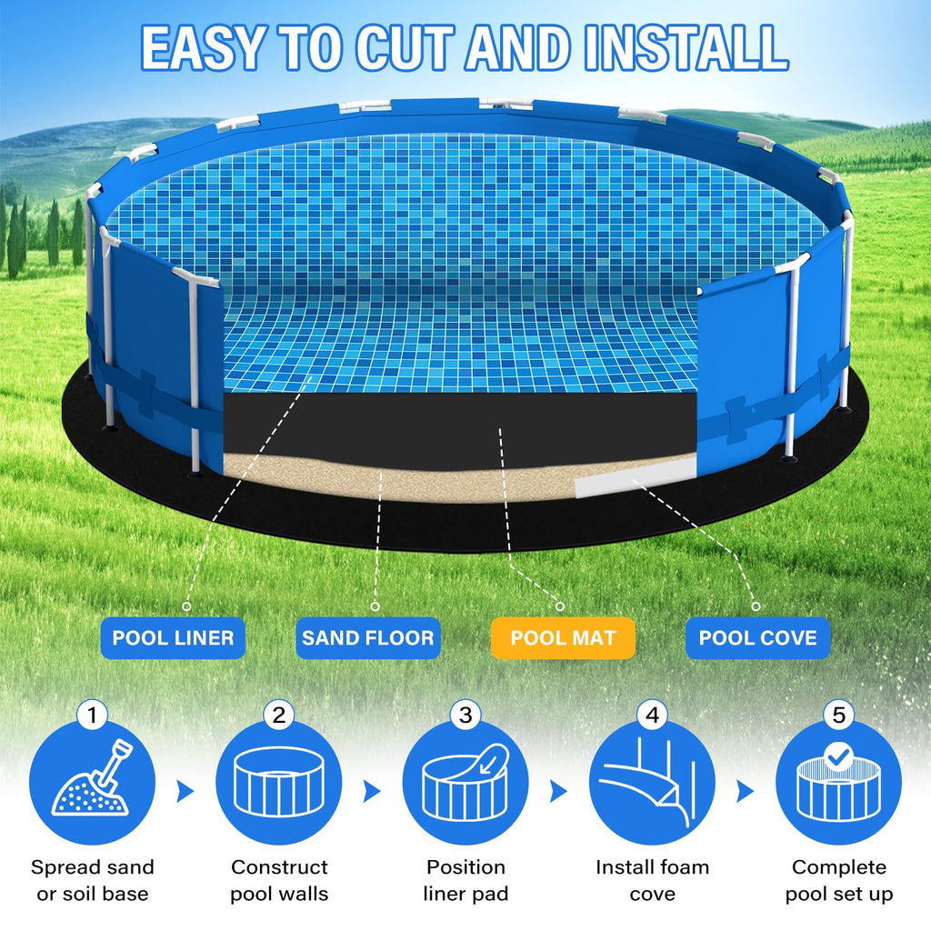TIXANF 350G/M² Thicker 12FT Pool Liner Pad,Pre-Cut Heavy Duty Round Pool Liner Pad, Seamless Above Ground Pool Liner,Durable,Puncture Protection,Extend Liner Life Black