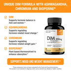 Sandhu's DIM Supplement 200 mg - 60 Capsules - Diindolymethane with Ashwagandha & Bioperine Hormone Balance for Women & Men, Hormonal Acne Supplements