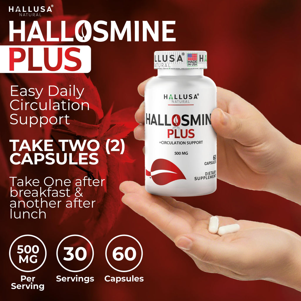 Hallusa Natural Hallosmine Plus Diosmin 500mg + Bonus Leg Cream | Circulation & Vein Support for Swelling & Heavy Legs, Lymphatic Drainage, Blood Flow, Vascular Health & Visible Veins, 60 Capsules