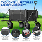 Beach Wagon with Big Wheels for Sand - 450lbs Load Heavy Duty Wagons Carts Foldable with 9" All Terrain Inflatable Tires, Collapsible Beach Cart for Grocery Shopping Garden Sports Camping Outdoor