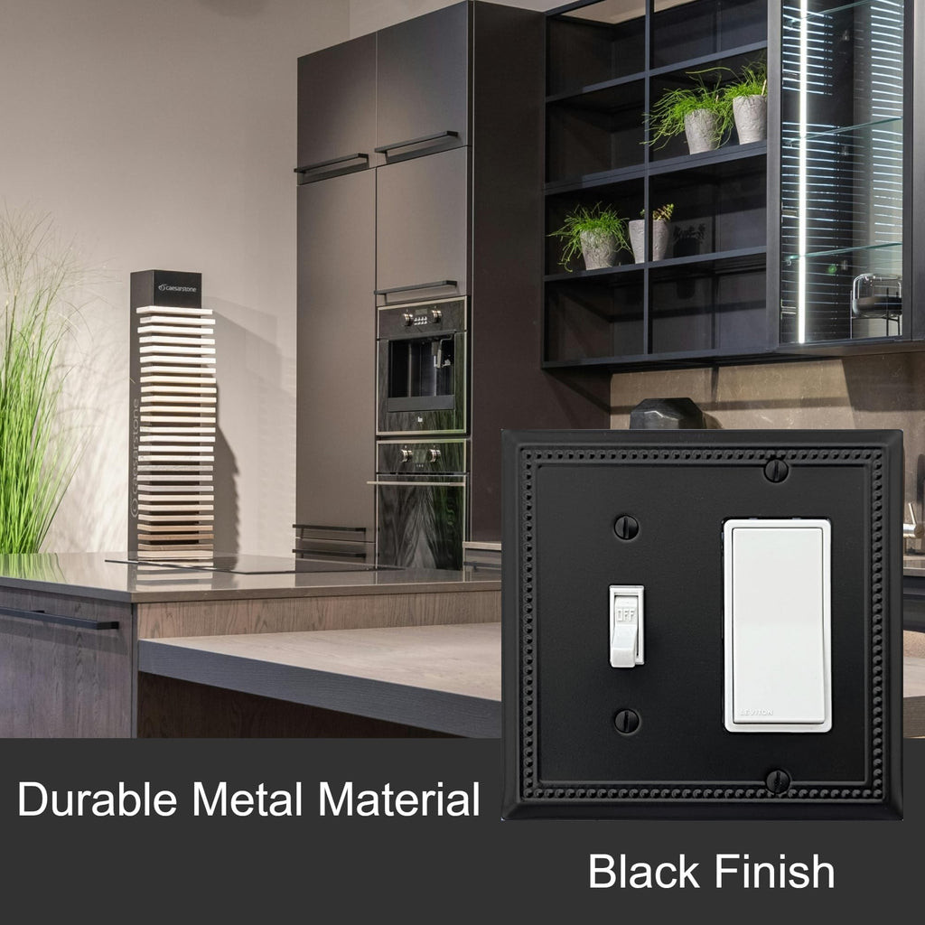 OKAWYC Toggle/Decorator Light Switch Cover Belaire Beaded Metal Wall Plate, 2-Pack Black 2 Gang, for Receptacle Dimmer Switch GFCI Outlet Decorative Wallplate, Durable