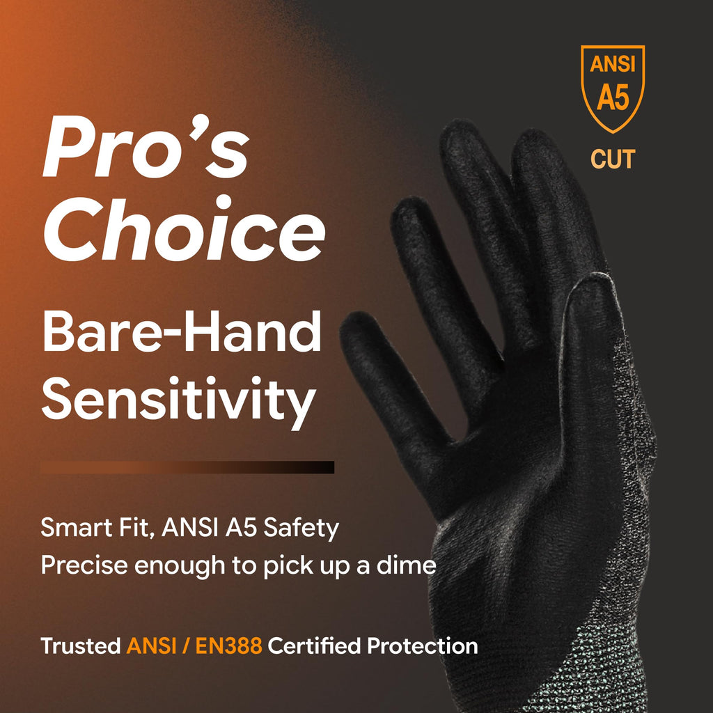 DEX FIT Level 5 Cut Resistant Gloves Cru553, 3D-Comfort Stretchy Fit, Power Grip, Professional Grade, Thin, Touch-Screen Compatible, Durable, Machine Washable; Blue XS (6) 1 Pair