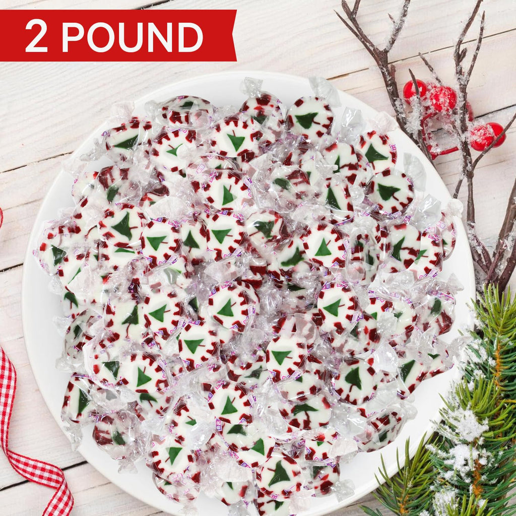 Bulk Christmas Peppermint Nougats 2 lb Pack - Soft Chewy Mint Candy with Green Christmas Tree Center - Individually Wrapped Holiday Candies for Candy Bowls, Parties & Gifts (Approx 110 Pieces)