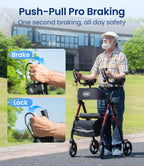 VOCIC Walkers for Seniors, Upright Walker with Adjustable Armrests, Z22 GelCool Stand Up Walker with Ergo Seat & Backrest, 8" All Terrain Rollator with 300lb,Cup& Cane Holder