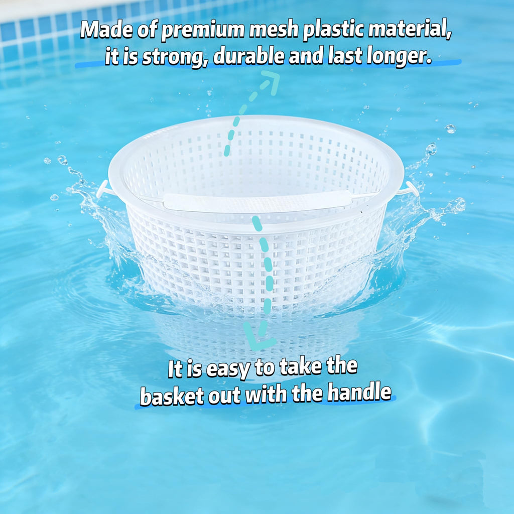 WENPENG Pool Skimmer Basket 8 Inch Pool Filter Basket with Handle (Set of 2), Plastic Replacement Skimmer basket for Inground Pool Remove Leaves Debris, Fits Most Hayward Pentair Pool Skimmers (White)
