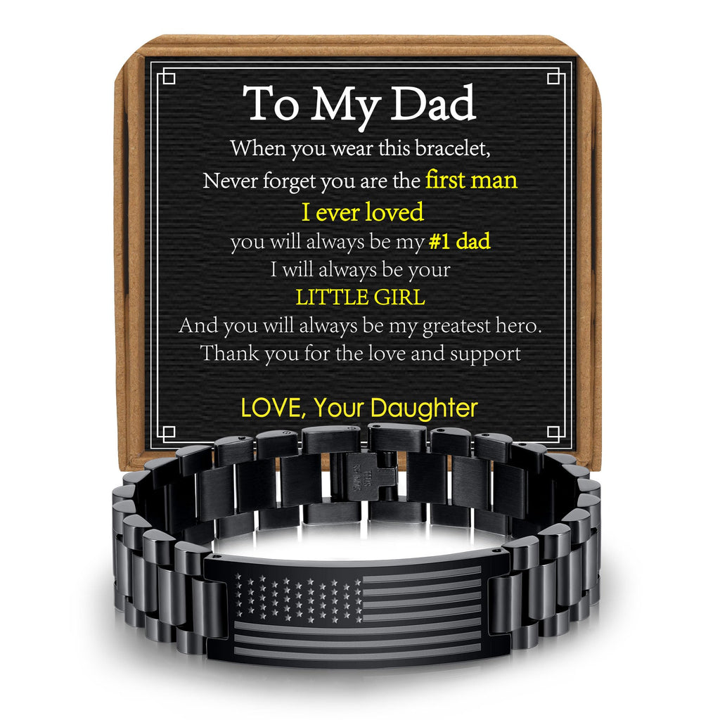 VULETO Gift Bracelet for Dad from Daughter, To My Dad Bracelet Stainless Steel American Flag Bracelet Birthday Fathers Valentines Jewelry Gifts Idea Presents for Daddy Father Papa Him Best Ever