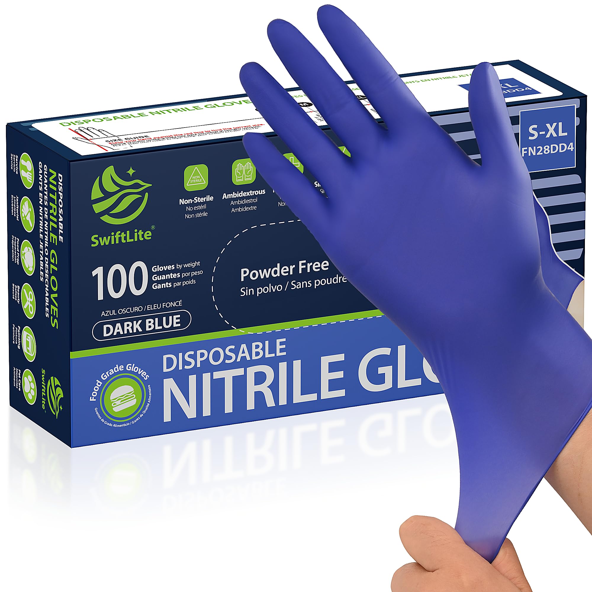 SWIFTLITE Disposable Nitrile Gloves, Food Safe, Latex-Free Powder-Free, Kitchen Rubber Gloves for Cooking, Cleaning and Food Prep (Medium, 300)