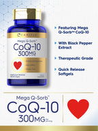 Carlyle CoQ10 300mg | 120 Softgels | Mega Q-Sorb Coenzyme Q-10 | with Black Pepper Extract | Non-GMO, Gluten Free Supplement
