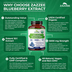 Zazzee USDA Organic Blueberry 10:1 Extract, 5000 mg Strength, 120 Vegan Capsules, 4 Month Supply, Concentrated and Standardized 10X Whole Fruit Extract, 100% Vegetarian, Non-GMO, Made in The USA