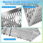 MENGBEI Sand Flea Rake, Beach Treasure Rake Stainless Steel – 16" Wide Stainless Steel Sand Sifter for Shark Teeth, Shells & Sand Crabs, Collapsible Design with Drain Screen