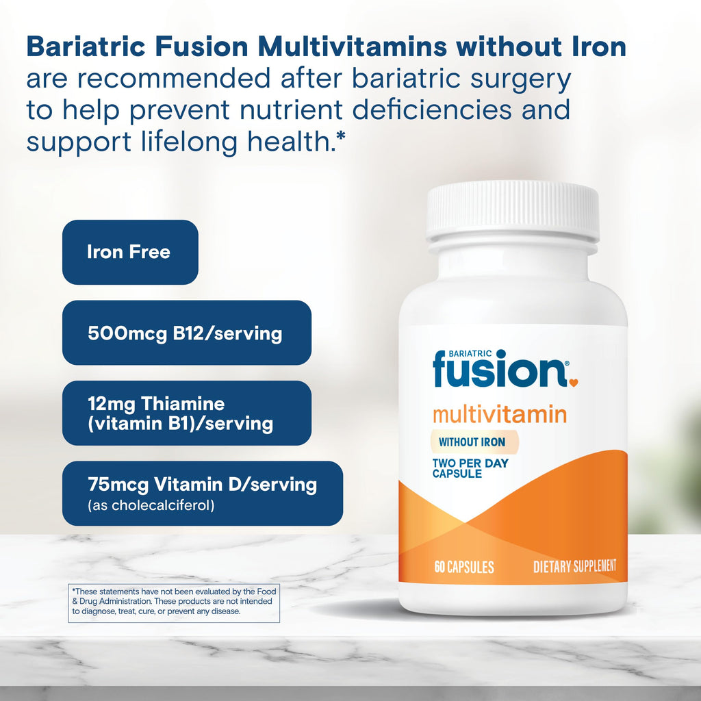 Bariatric Fusion Bariatric Multivitamin Without Iron | Post Bariatric Surgery Patients | Iron Free Bariatric Vitamin for Gastric Bypass and Sleeve Gastrectomy | 60 Capsules | 1 Month Supply