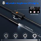 Endoscope Camera with Light, 1920P HD Borescope Tools with 8 Adjustable LED Lights, 9.8FT Semi-Rigid Snake Cord IP67 Waterproof Inspection Camera for iPhone, iPad, iOS and Android Phone