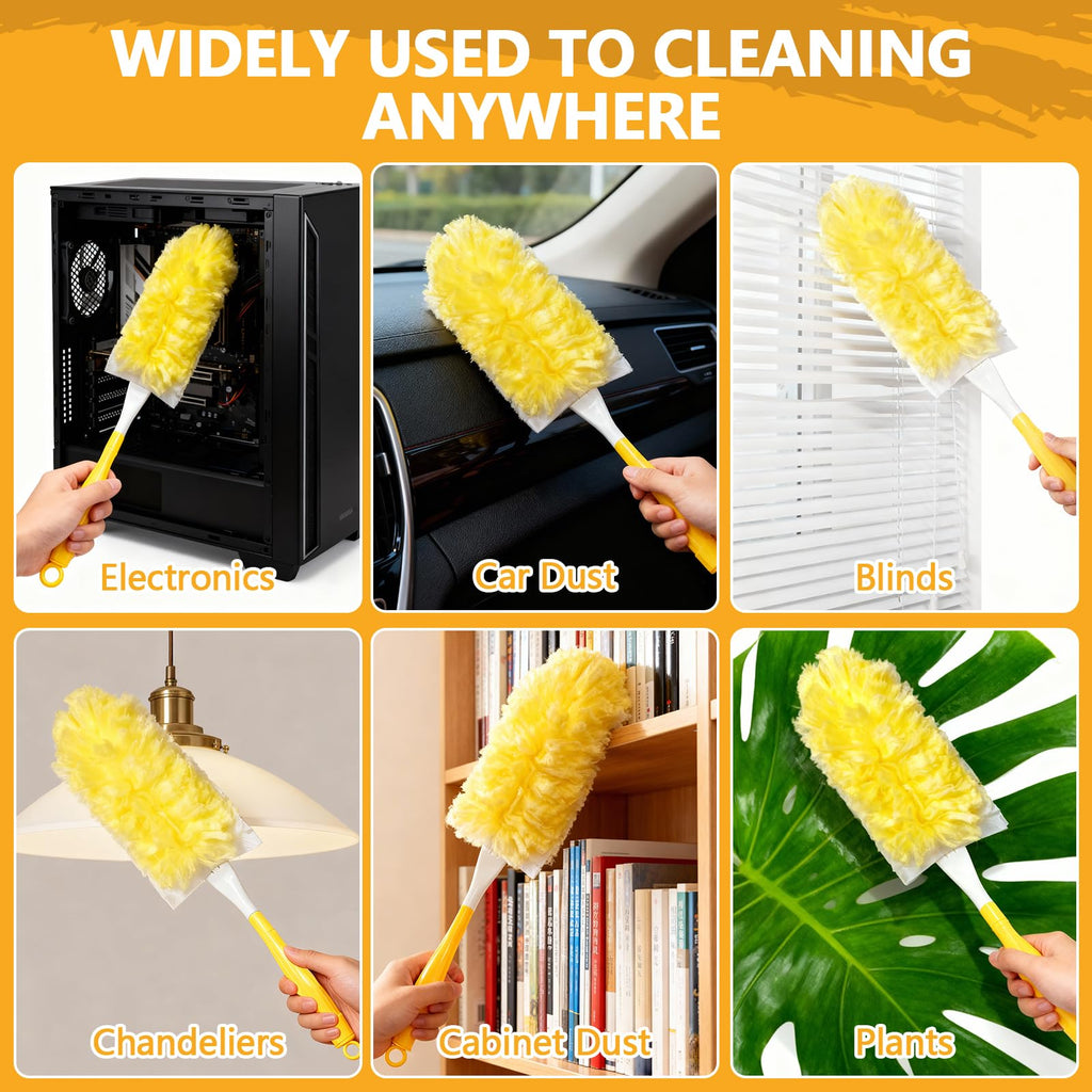WAWINY 40 Pack Duster Refills Kit Fit for Swiffer Duster Handle,360° Deep Cleaner Heavy Duty Replacement with 1 Handle(Yellow)