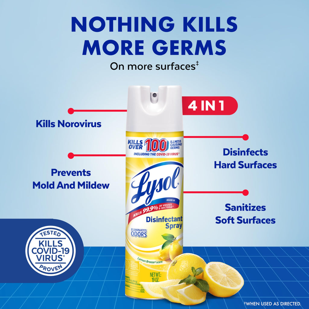Lysol Disinfectant Spray, Sanitizing and Antibacterial Spray, For Disinfecting and Deodorizing, Lemon Breeze, 19 Fl Oz (Pack of 2)