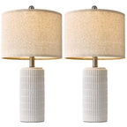 PoKat 24" Farmhouse Ceramic Table Lamps Set of 2 for Bedroom, White Stone-Like Bedside Lamps for Night Stands, Matte-Textured Decor Nightstand Table Lamps for Living Room End Table White