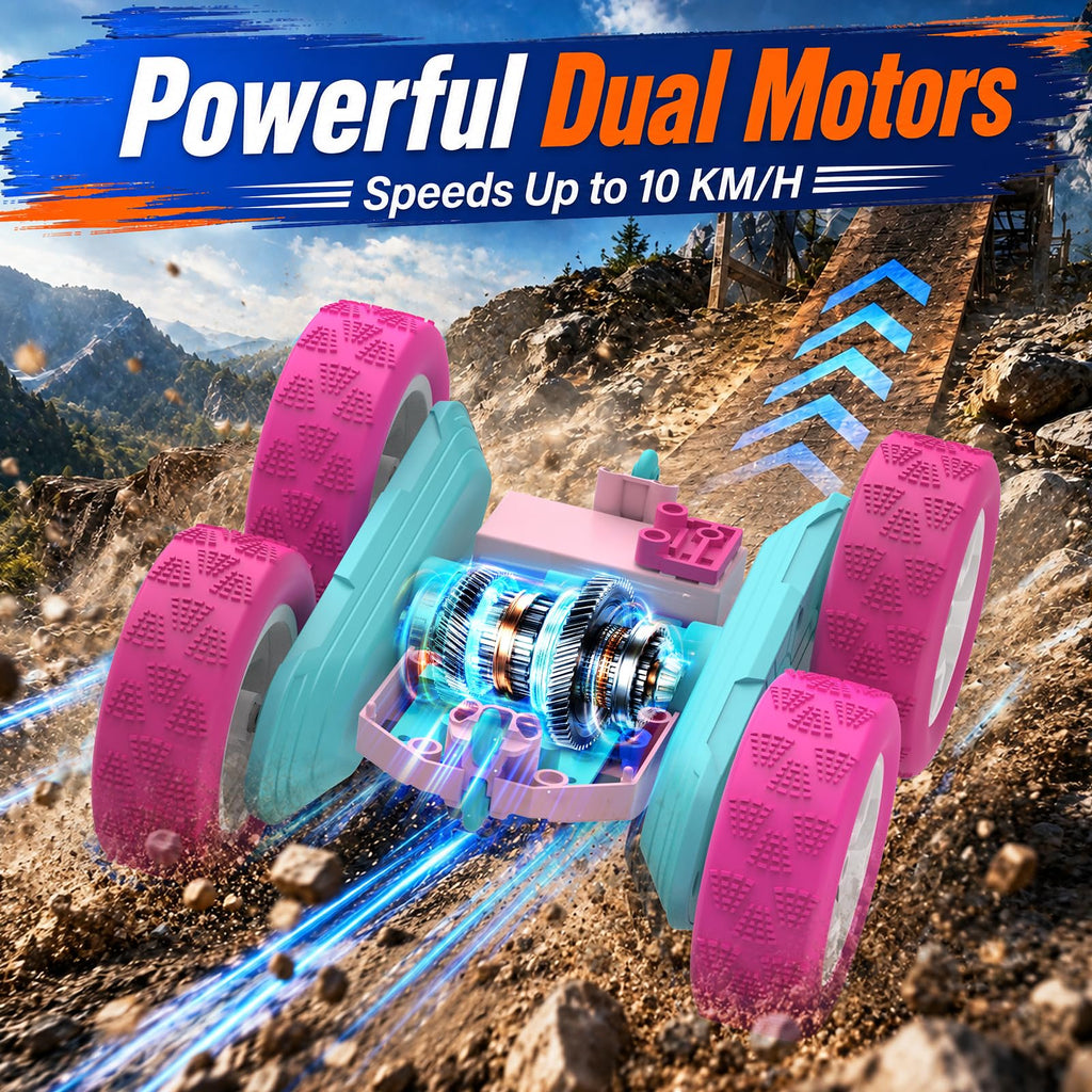 Hamdol Pink Remote Control Car for Girls, 360° Flipping Stunt Car with LED Headlights, Rechargeable 4WD Electric Toy Vehicle, Princess Gift for 6 7 8 9 10 11 Year Old Girls, Birthday & Christmas Toy