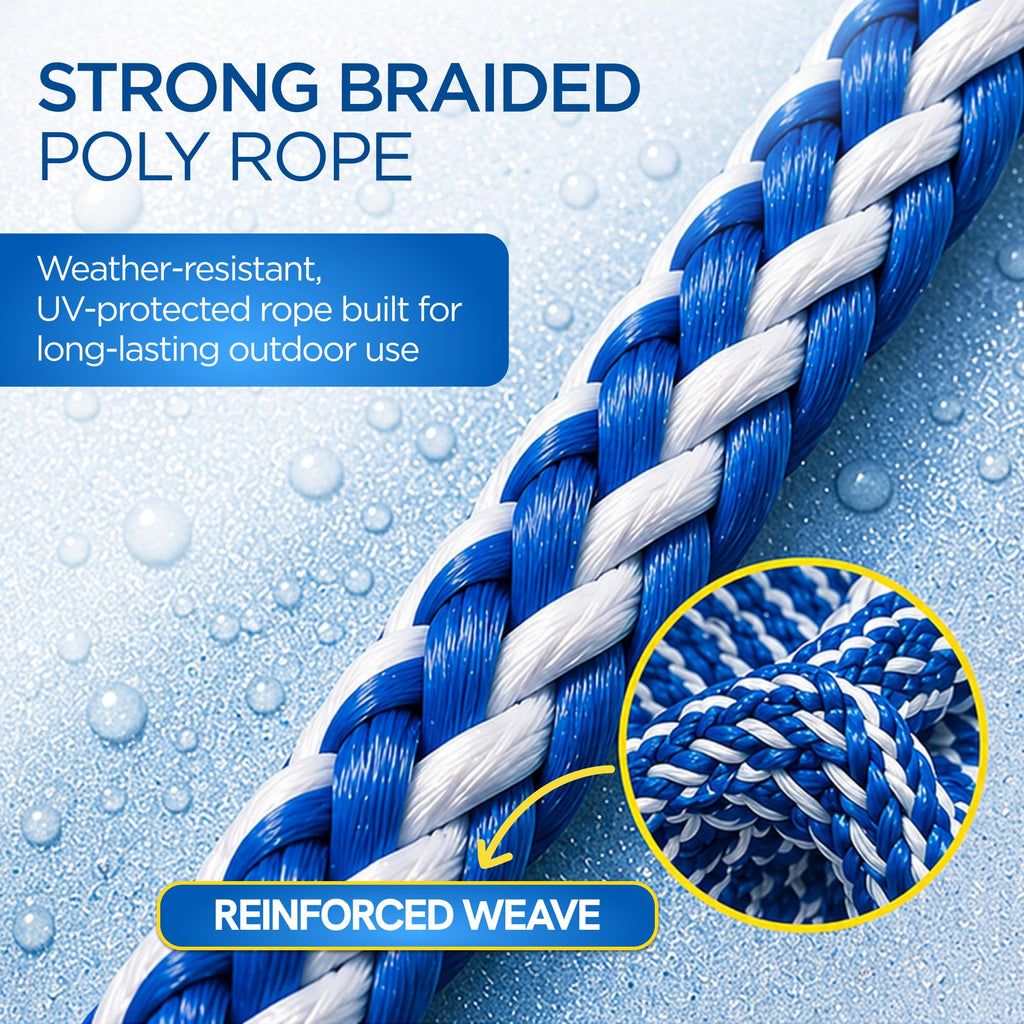 FibroPool 50 ft Pool Safety Rope with 16 Floats – Adjustable Buoy Lane Divider, UV Braided, Chrome Hooks – Shallow & Deep End Line for Inground & Above Ground Swimming Pools