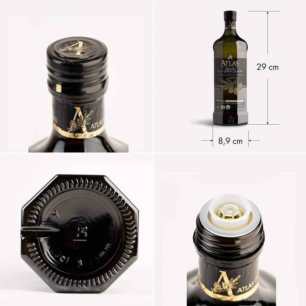 A ATLAS OLIVE OILS Organic Cold Press Extra Virgin Olive Oil with Polyphenol Rich, Newly Harvested Unprocessed from One Single Family Farm Cold Press Ext. Virgin 34 Fl Oz (Pack of 1)