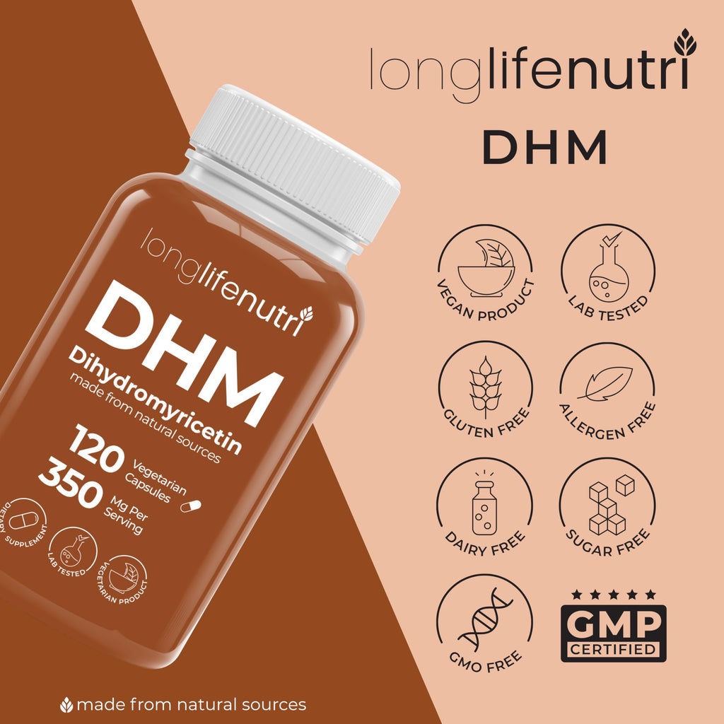 DHM (Dihydromyricetin) 350mg - Dervied from Ampelopsis Grossedentata, 120 Vegetarian Capsules, Organic Supplement for Daily Detox & Energy Balance, 4-Month Supply, GMP Certified, Made in USA