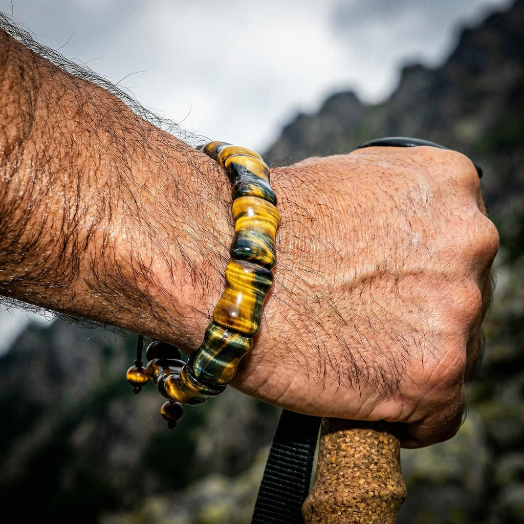 GALKCRST Tiger Eye Bracelets Men Yellow Blue Stone, Adjustable, Bone Beads