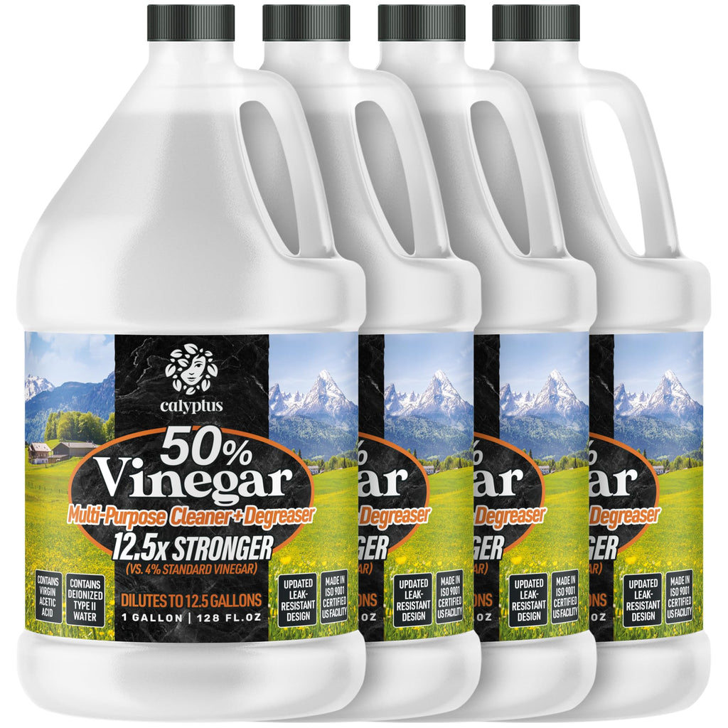 Calyptus 50% Pure Concentrated Vinegar | Maximum-Performance (12.5X) Power | Technical Grade | Dilutes Easily to 5% Acidity (1.5 Cups per Gallon) | Home and Outdoor Cleaning Concentrate | 4 Gallon