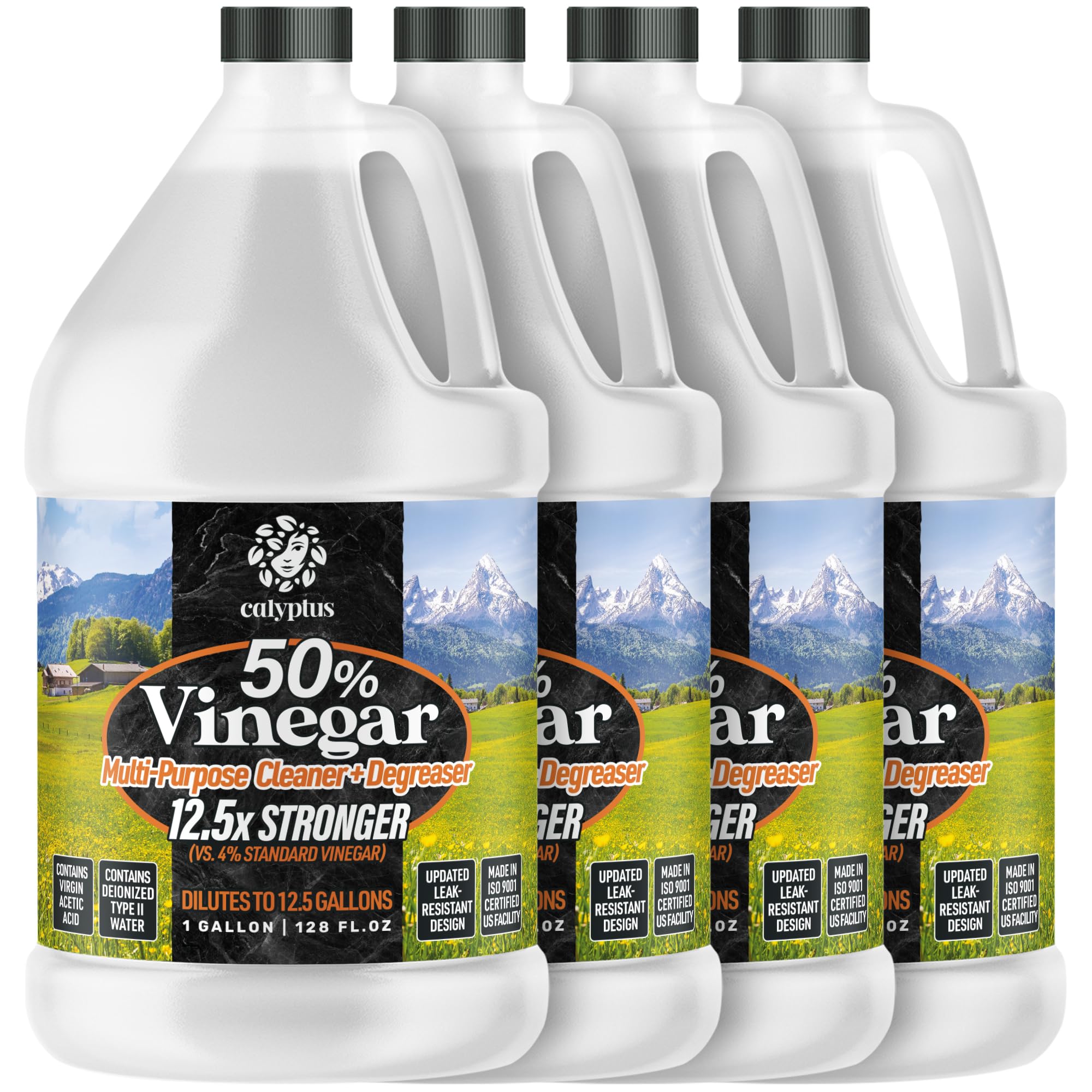 Calyptus 50% Pure Concentrated Vinegar | Maximum-Performance (12.5X) Power | Technical Grade | Dilutes Easily to 5% Acidity (1.5 Cups per Gallon) | Home and Outdoor Cleaning Concentrate | 4 Gallon