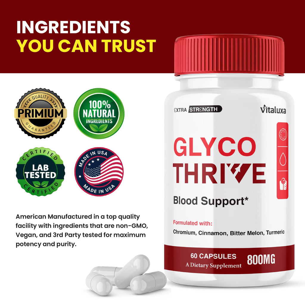 Glyco Thrive Capsules, GlycoThrive Blood Support Supplement Pills, Premium Natural Daily Multivitamin Wellness Formula for Maximum Energy & Overall Balance Health, Glyco Thrives Reviews (60 Capsules)