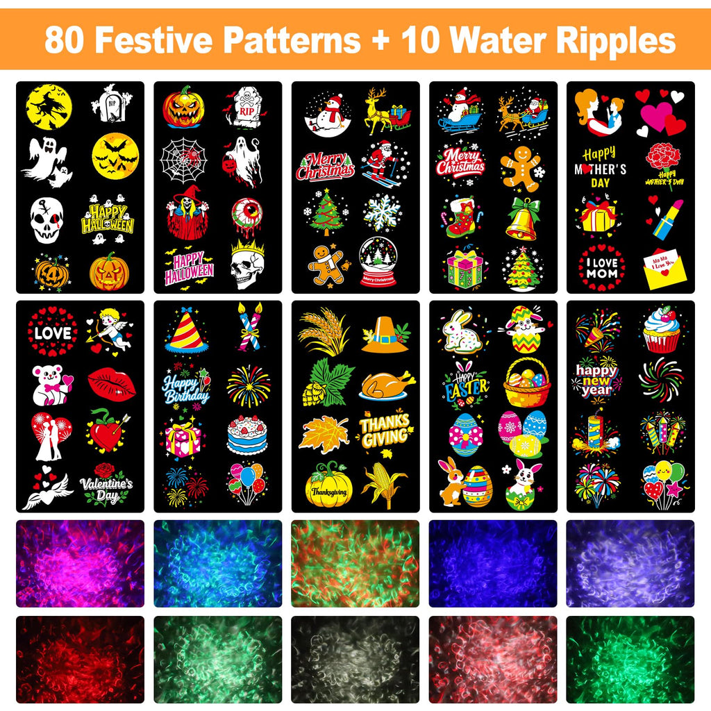 2026 Upgraded Halloween Projector, 8 Patterns (Ocean Wave & Patterns),8 Theme Waterproof Holiday Projector with Remote for Halloween,Christmas,Happy New Year