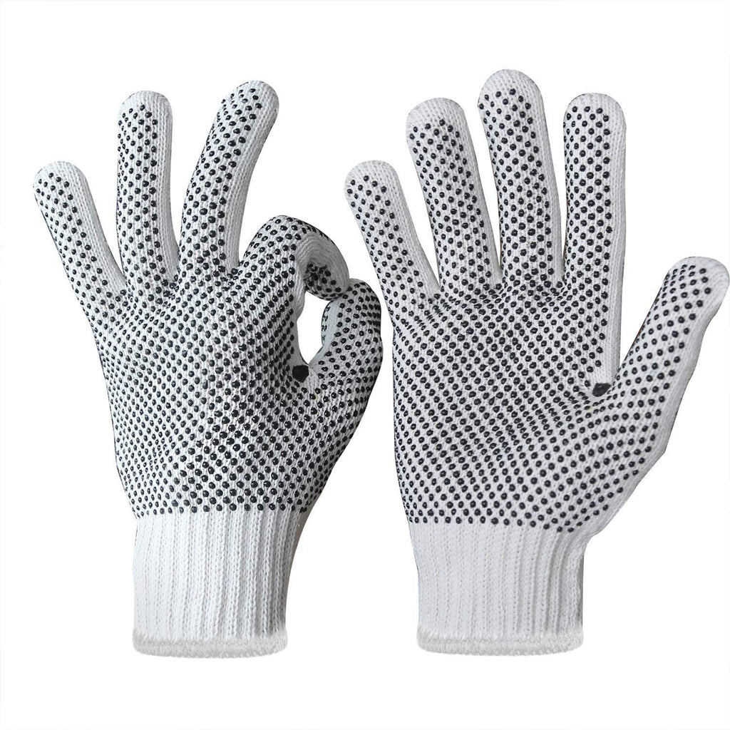 Evridwear Cotton Polyester String Knit Shell Safety Protection Work Gloves for Painter Mechanic Industrial Warehouse Gardening Construction Men & Women 12 Pairs, With Two Side dots, L Size