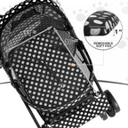MoNiBloom 4 Wheels Pet Stroller, Easy-Fold Umbrella Shaped Dog Cat Jogger Stroller w/Storage Bag & Visible Mesh for Small/Medium Dogs Cats Black Polka Dots