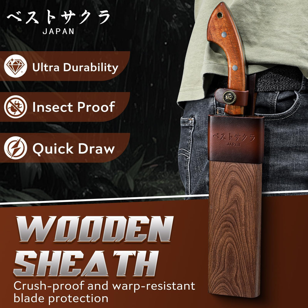 Golden Bird Parang Machete with Wooden Sheath for Cutting Trees Heavy Duty