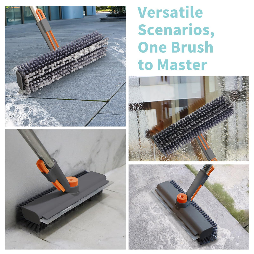 AIR U+ Floor Scrub Brush with Long Handle, 3-in-1 Rotating Head & Squeegee