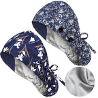 2 Pack Satin Lined Scrub Caps with Buttons & Sweathand, Surgical Caps for Women