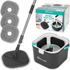 Simpli-Magic 360° Square Spin Mop and Bucket System – Dual Compartment, Separate Clean & Dirty Water – 3 High-Absorbent Microfiber Washable Heads – All Types Floor Cleaning