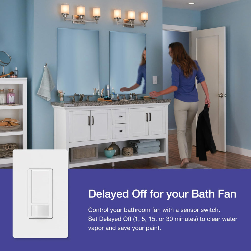 Lutron Maestro Motion Sensor Light Switch Indoor for Bathroom, Garage, Laundry Room, Closet, Occupancy Sensor Light Switch, Single-Pole, No Neutral, MS-OPS5M-WH