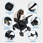 KAVELLIN Pet Stroller for Small Medium Dogs Cats Up to 50lbs, Dog Stroller with Removable Carrier, One Click Folding Pet Strollers, All-Terrain 4 Wheels Cat Strollers, Yellow